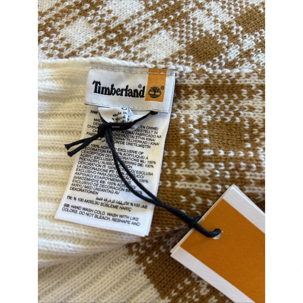 Timberland Scarf NWT Wheat Plaid One Size Winter Fall Logo T101808